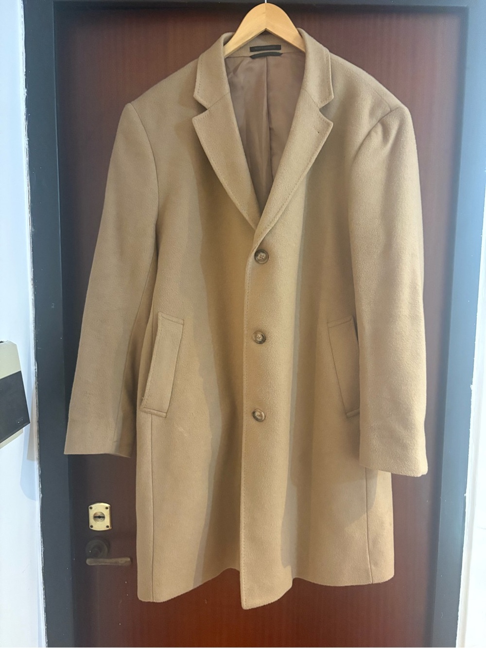 Ralph Lauren Men's Classic Single-Breasted Camel Overcoat Tailored Fit